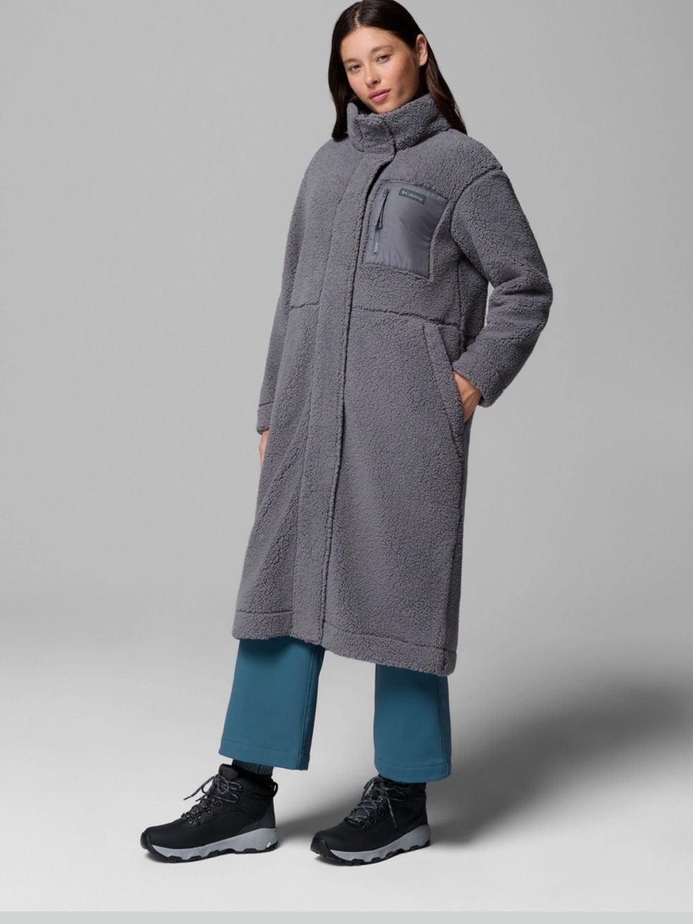 Long Sherpa in Gray - Cozy Zip-Front Outerwear